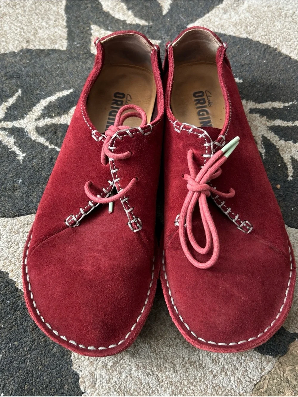 Clarks Originals Faraway Field Red Suede Moccasin Shoes Size 9M Boho